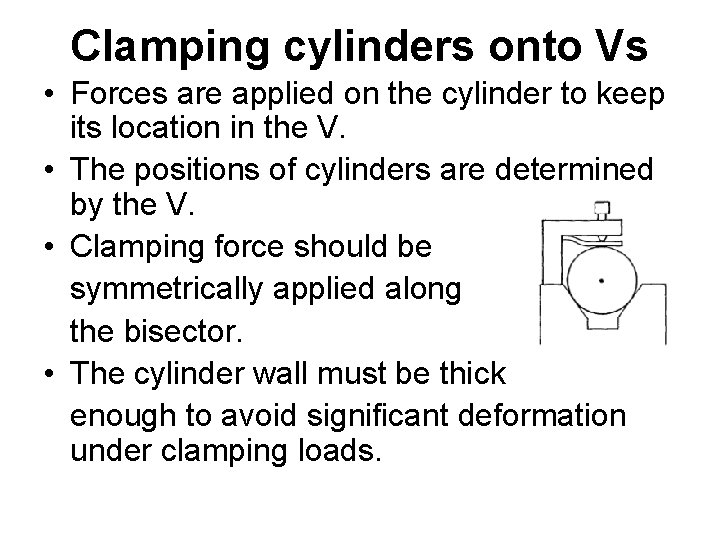 Clamping cylinders onto Vs • Forces are applied on the cylinder to keep its