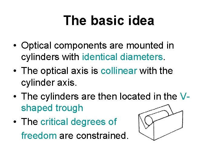 The basic idea • Optical components are mounted in cylinders with identical diameters. •