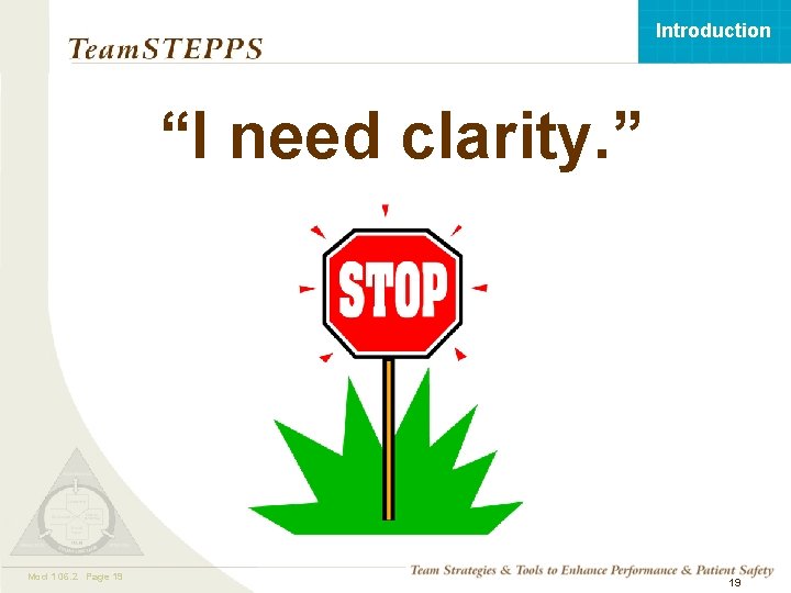 Introduction “I need clarity. ” Mod 1 06. 2 05. 2 Page 19 TEAMSTEPPS