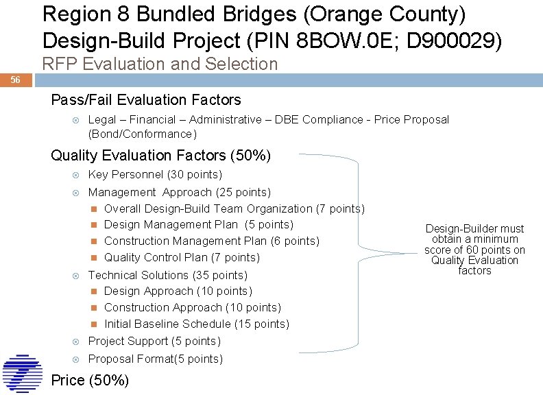 Region 8 Bundled Bridges (Orange County) Design-Build Project (PIN 8 BOW. 0 E; D