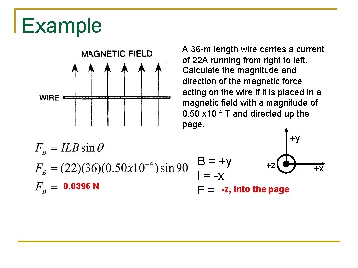 Example A 36 -m length wire carries a current of 22 A running from