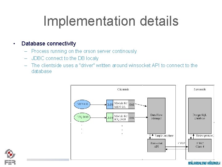 Implementation details • Database connectivity – Process running on the orson server continously –
