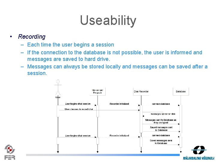 Useability • Recording – Each time the user begins a session – If the
