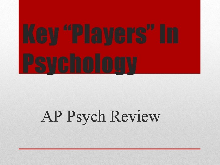 Key “Players” In Psychology AP Psych Review 
