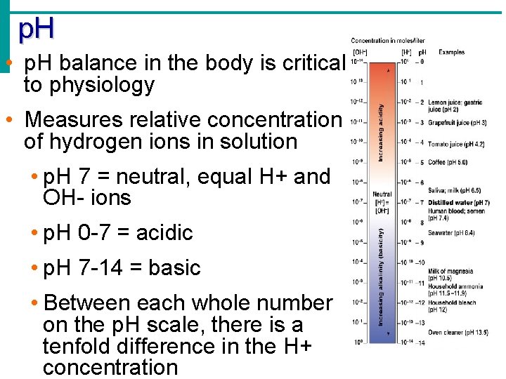 p. H • p. H balance in the body is critical to physiology • p. H • p. H balance in the body is critical to physiology •