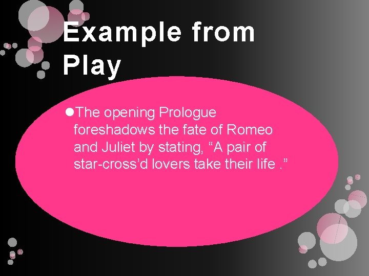 Example from Play The opening Prologue foreshadows the fate of Romeo and Juliet by