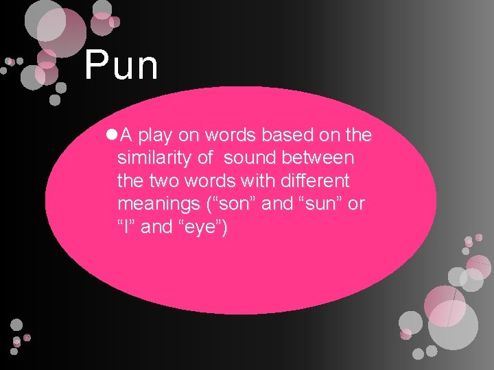 Pun A play on words based on the similarity of sound between the two