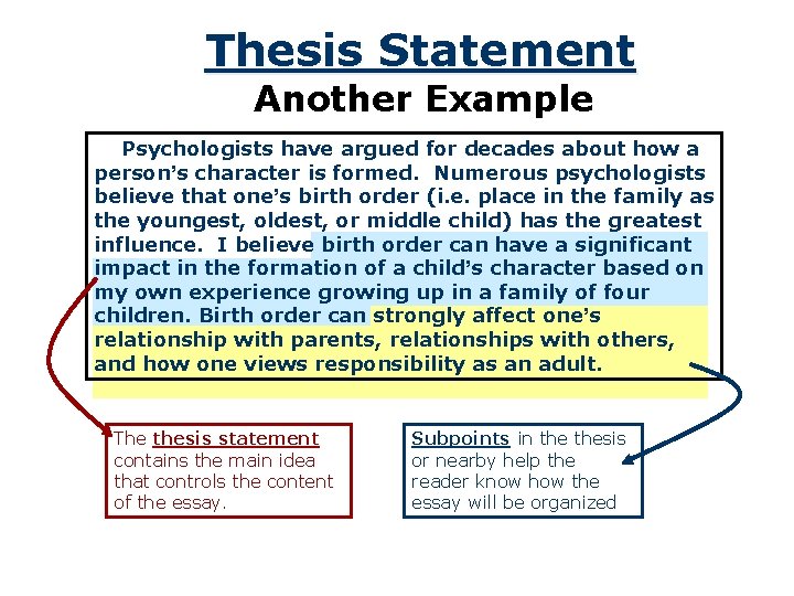 Thesis Statement Another Example Psychologists have argued for decades about how a person’s character