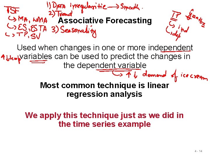 Associative Forecasting Used when changes in one or more independent variables can be used