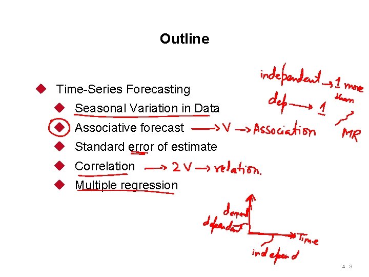 Outline u Time-Series Forecasting u Seasonal Variation in Data u Associative forecast u Standard