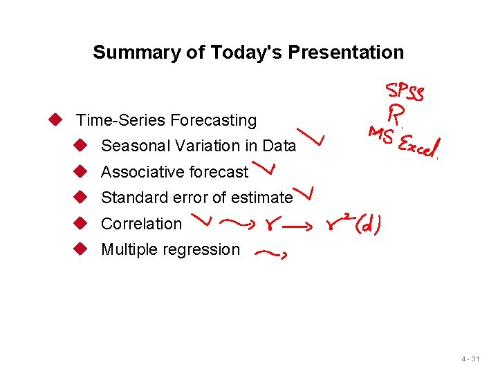 Summary of Today's Presentation u Time-Series Forecasting u Seasonal Variation in Data u Associative