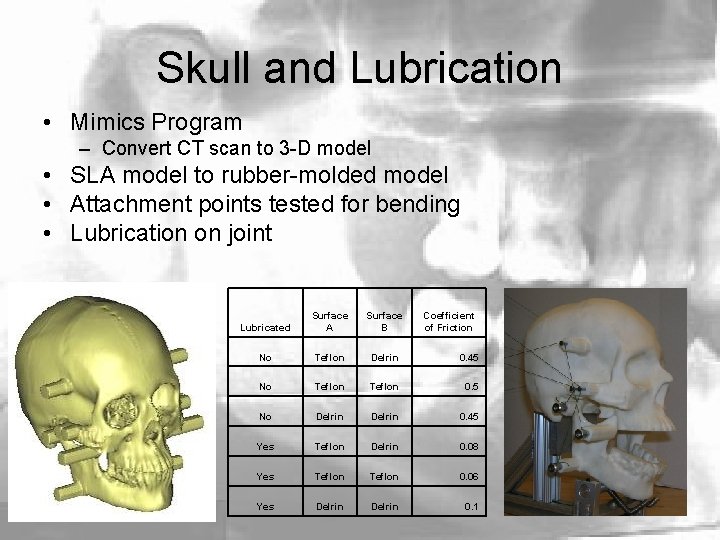 Skull and Lubrication • Mimics Program – Convert CT scan to 3 -D model