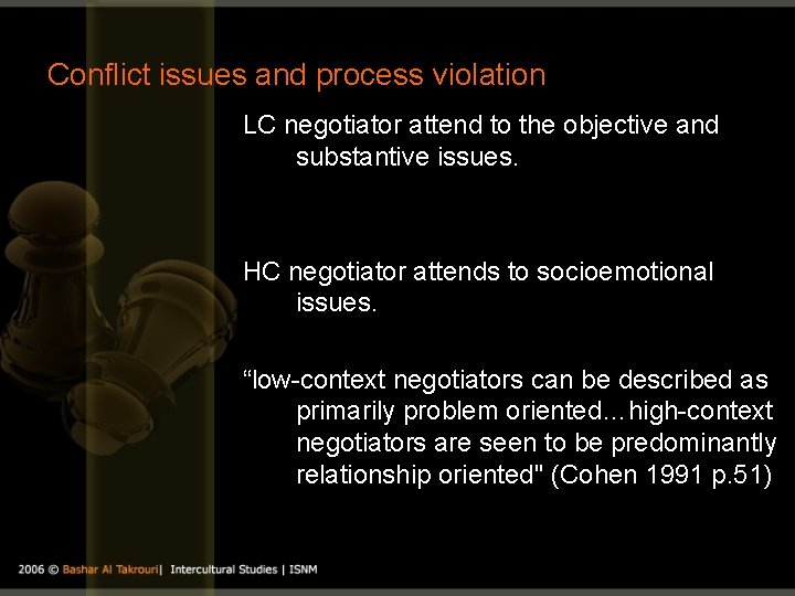 Conflict issues and process violation LC negotiator attend to the objective and substantive issues.