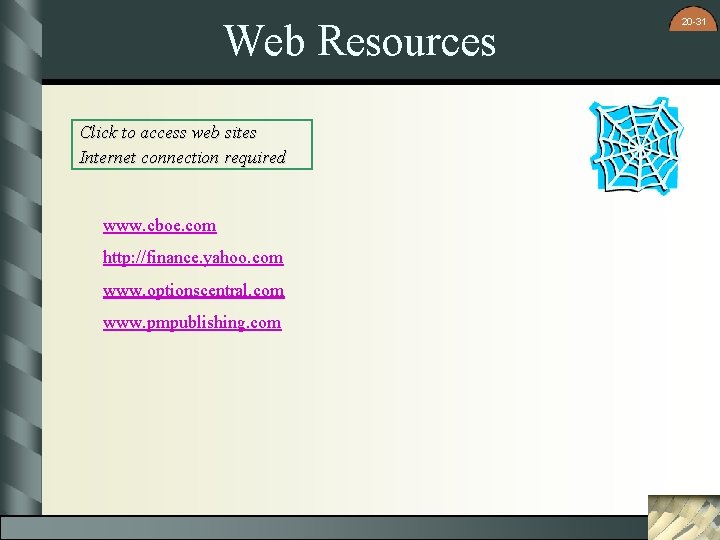 Web Resources Click to access web sites Internet connection required www. cboe. com http: