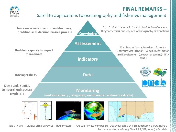 FINAL REMARKS – Satellite applications to oceanography and fisheries management Increase scientific return and