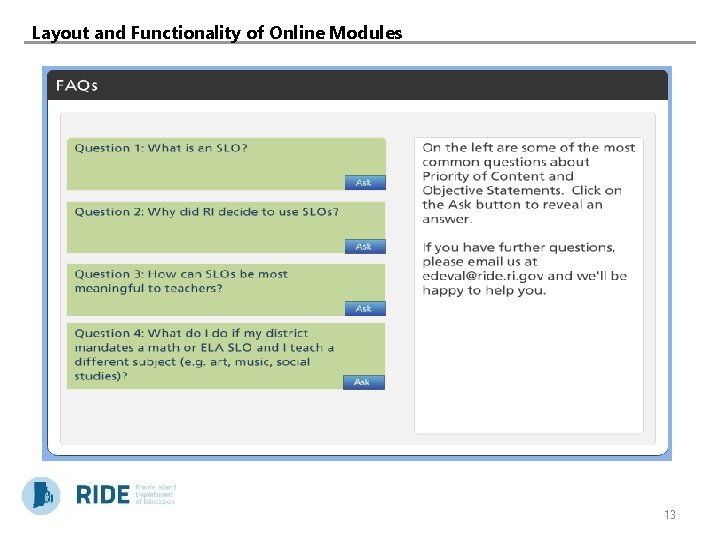 Layout and Functionality of Online Modules 13 