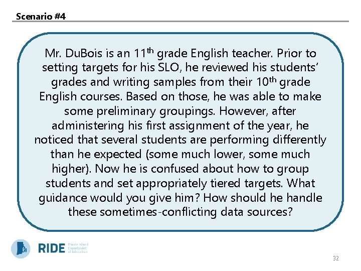 Scenario #4 Mr. Du. Bois is an 11 th grade English teacher. Prior to