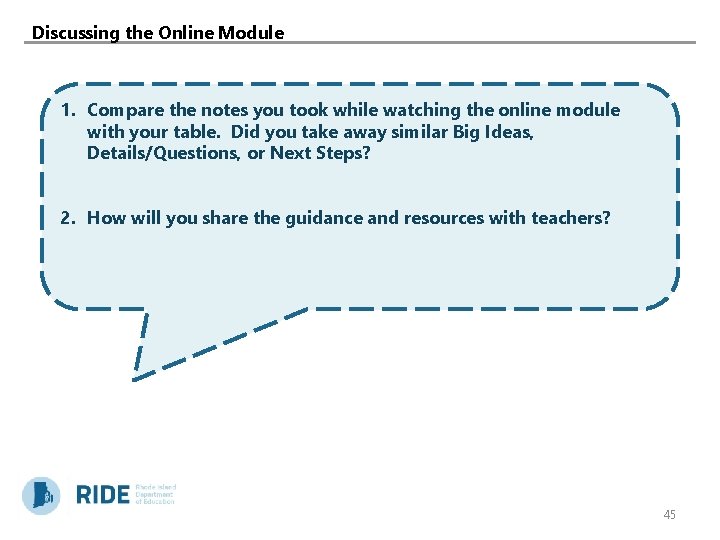 Discussing the Online Module 1. Compare the notes you took while watching the online