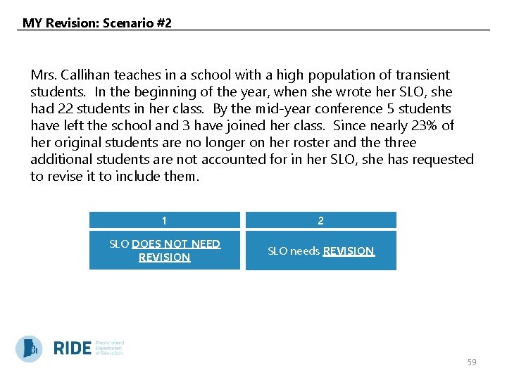 MY Revision: Scenario #2 Mrs. Callihan teaches in a school with a high population