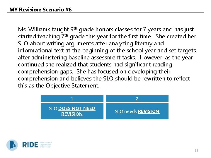 MY Revision: Scenario #6 Ms. Williams taught 9 th grade honors classes for 7