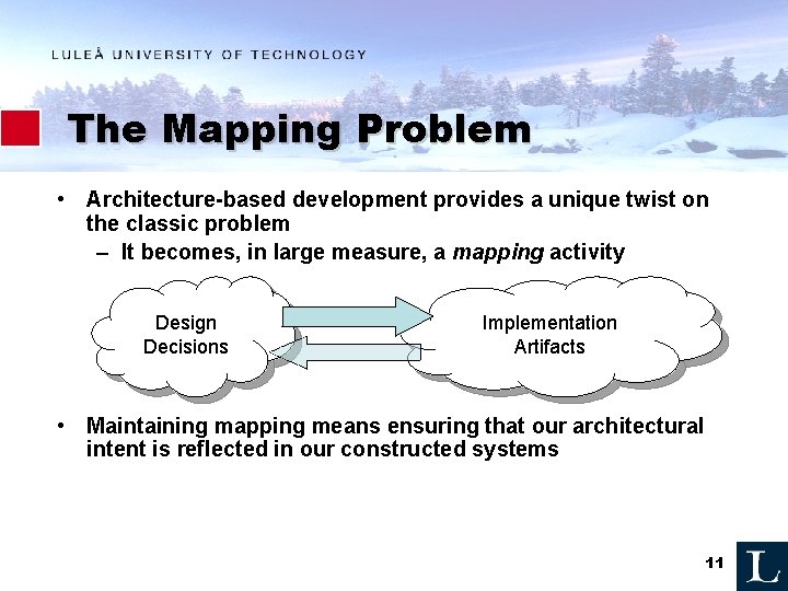 The Mapping Problem • Architecture-based development provides a unique twist on the classic problem