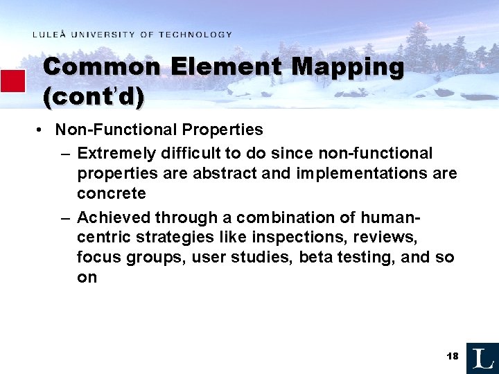 Common Element Mapping (cont’d) • Non-Functional Properties – Extremely difficult to do since non-functional