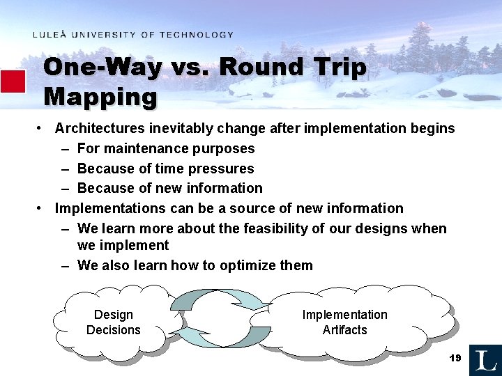 One-Way vs. Round Trip Mapping • Architectures inevitably change after implementation begins – For