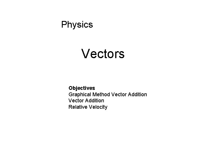 Physics Vectors Objectives Graphical Method Vector Addition Relative Velocity 