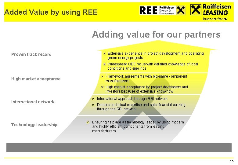 Added Value by using REE Adding value for our partners Proven track record Extensive