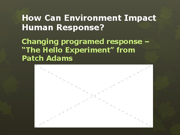 How Can Environment Impact Human Response? Changing programed response – “The Hello Experiment” from