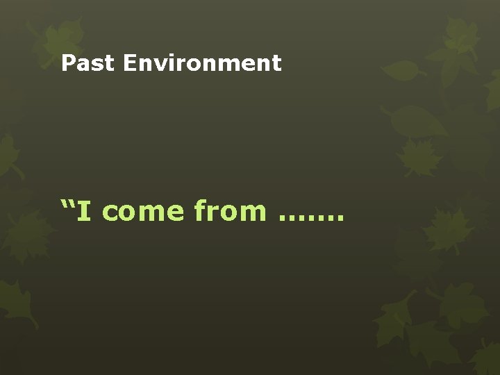 Past Environment “I come from ……. 