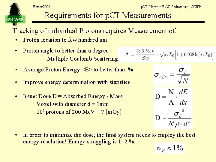 Vertex 2002 p. CT: Hartmut F. -W. Sadrozinski , SCIPP Requirements for p. CT Vertex 2002 p. CT: Hartmut F. -W. Sadrozinski , SCIPP Requirements for p. CT