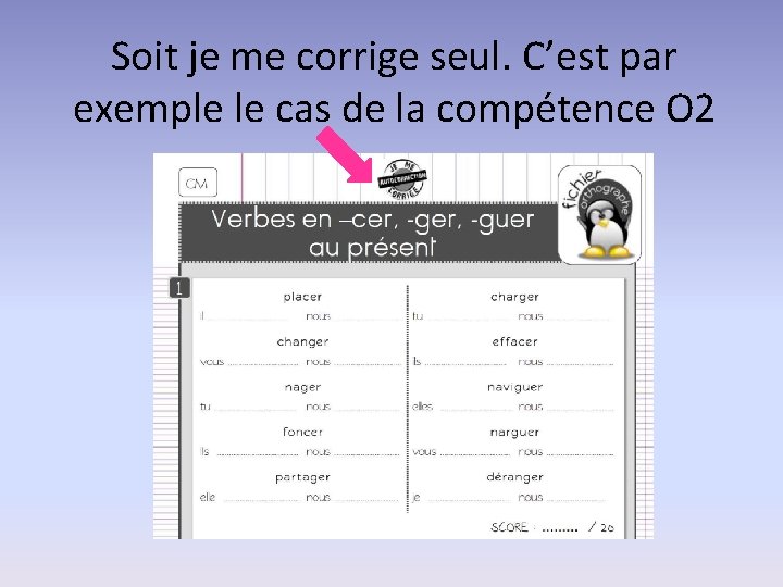 Soit je me corrige seul. C’est par exemple le cas de la compétence O