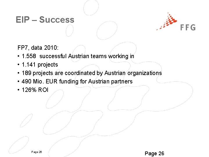 EIP – Success FP 7, data 2010: • 1. 558 successful Austrian teams working