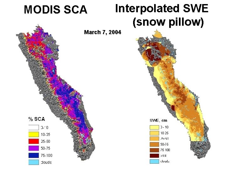MODIS SCA Interpolated SWE (snow pillow) March 7, 2004 