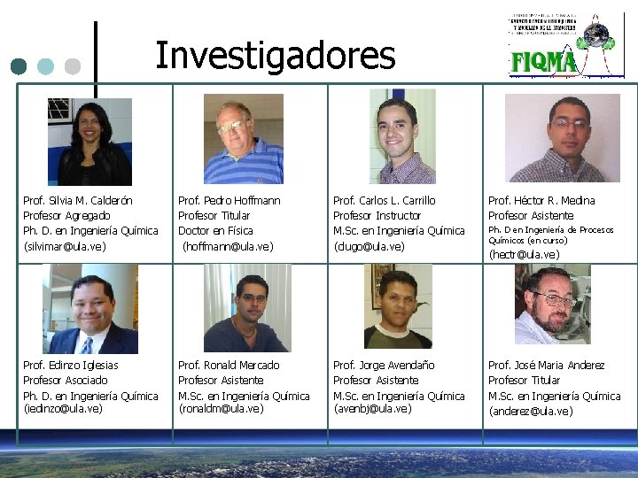 Investigadores Prof. Silvia M. Calderón Profesor Agregado Ph. D. en Ingeniería Química (silvimar@ula. ve)