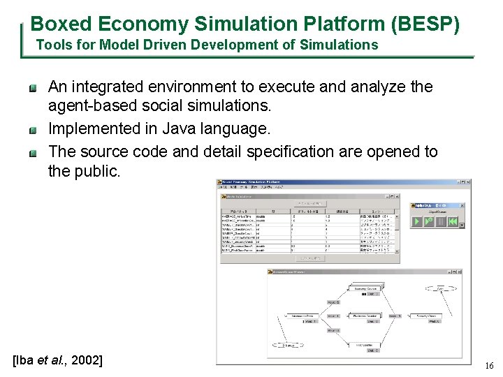 Boxed Economy Simulation Platform (BESP) Tools for Model Driven Development of Simulations An integrated