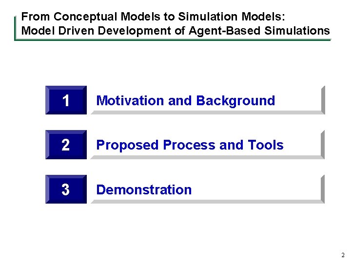 From Conceptual Models to Simulation Models: Model Driven Development of Agent-Based Simulations 1 Motivation