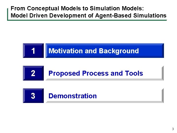 From Conceptual Models to Simulation Models: Model Driven Development of Agent-Based Simulations 1 Motivation