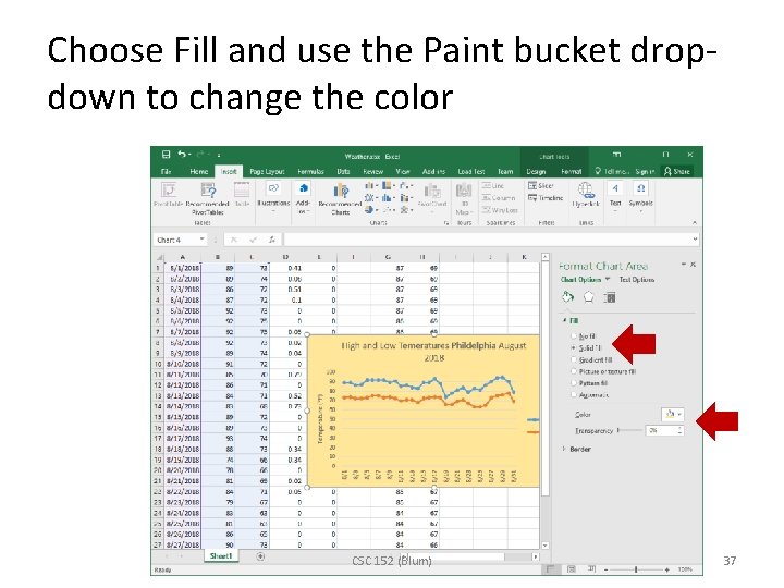 Choose Fill and use the Paint bucket dropdown to change the color CSC 152