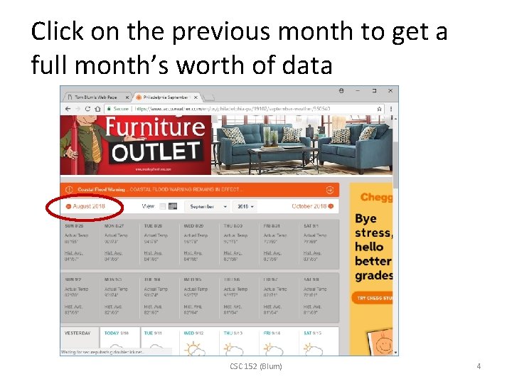 Click on the previous month to get a full month’s worth of data CSC