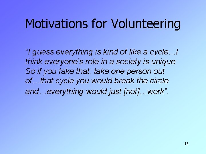 Motivations for Volunteering “I guess everything is kind of like a cycle…I think everyone’s
