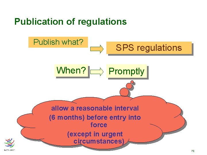 Publication of regulations Publish what? When? SPS regulations Promptly allow a reasonable interval (6 Publication of regulations Publish what? When? SPS regulations Promptly allow a reasonable interval (6
