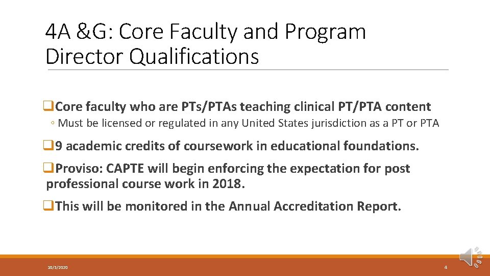 4 A &G: Core Faculty and Program Director Qualifications q. Core faculty who are