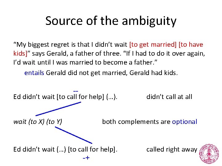 Source of the ambiguity “My biggest regret is that I didn’t wait [to get