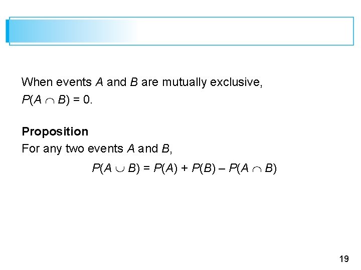 When events A and B are mutually exclusive, P(A B) = 0. Proposition For