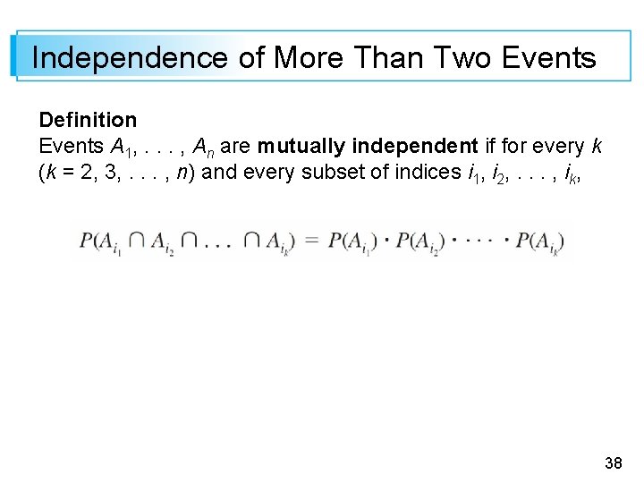 Independence of More Than Two Events Definition Events A 1, . . . ,