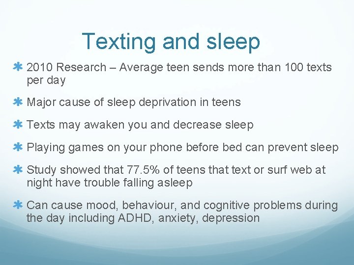 Texting and sleep 2010 Research – Average teen sends more than 100 texts per Texting and sleep 2010 Research – Average teen sends more than 100 texts per