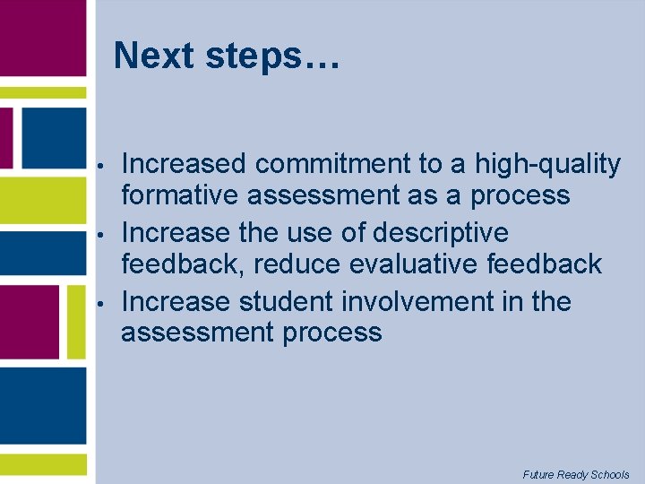 Next steps… • • • Increased commitment to a high-quality formative assessment as a