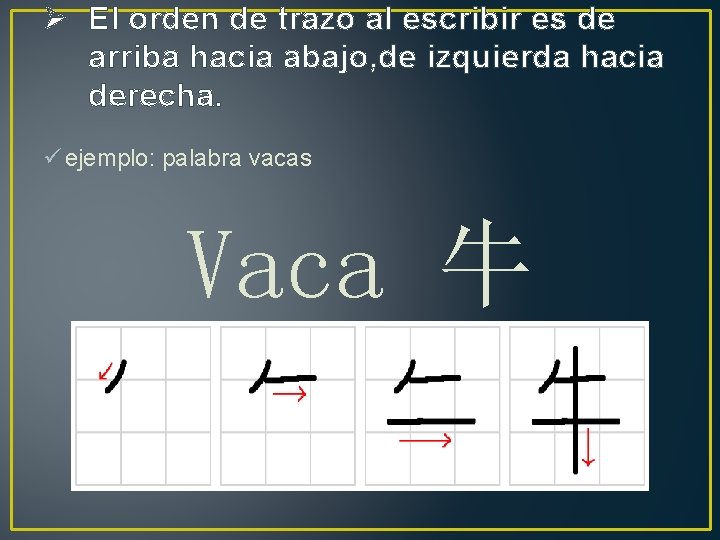 Ø El orden de trazo al escribir es de arriba hacia abajo, de izquierda